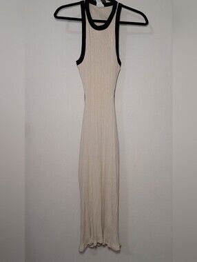 Le Lis Collection Ribbed Bodycon Midi Dress Cream + Black Back Cutout Size M
